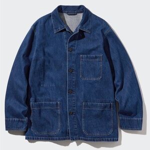 New NWT Uniqlo mens blue Utility denim jeans jacket shacket M med relaxed unisex